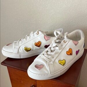 Kurt Geiger White Sneakers with Colorful Heart Accents